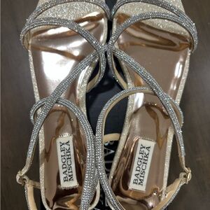 Badgley Mischka Sparkling Soft Gold Strappy Flat Sandals